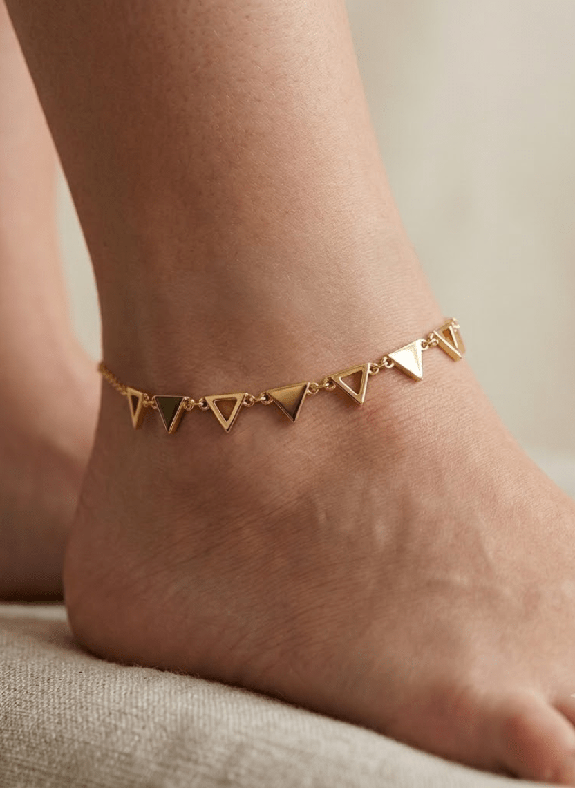 Golden Geometric Triangle Anklet - 6NAK-ANK-003-B - Luxeria