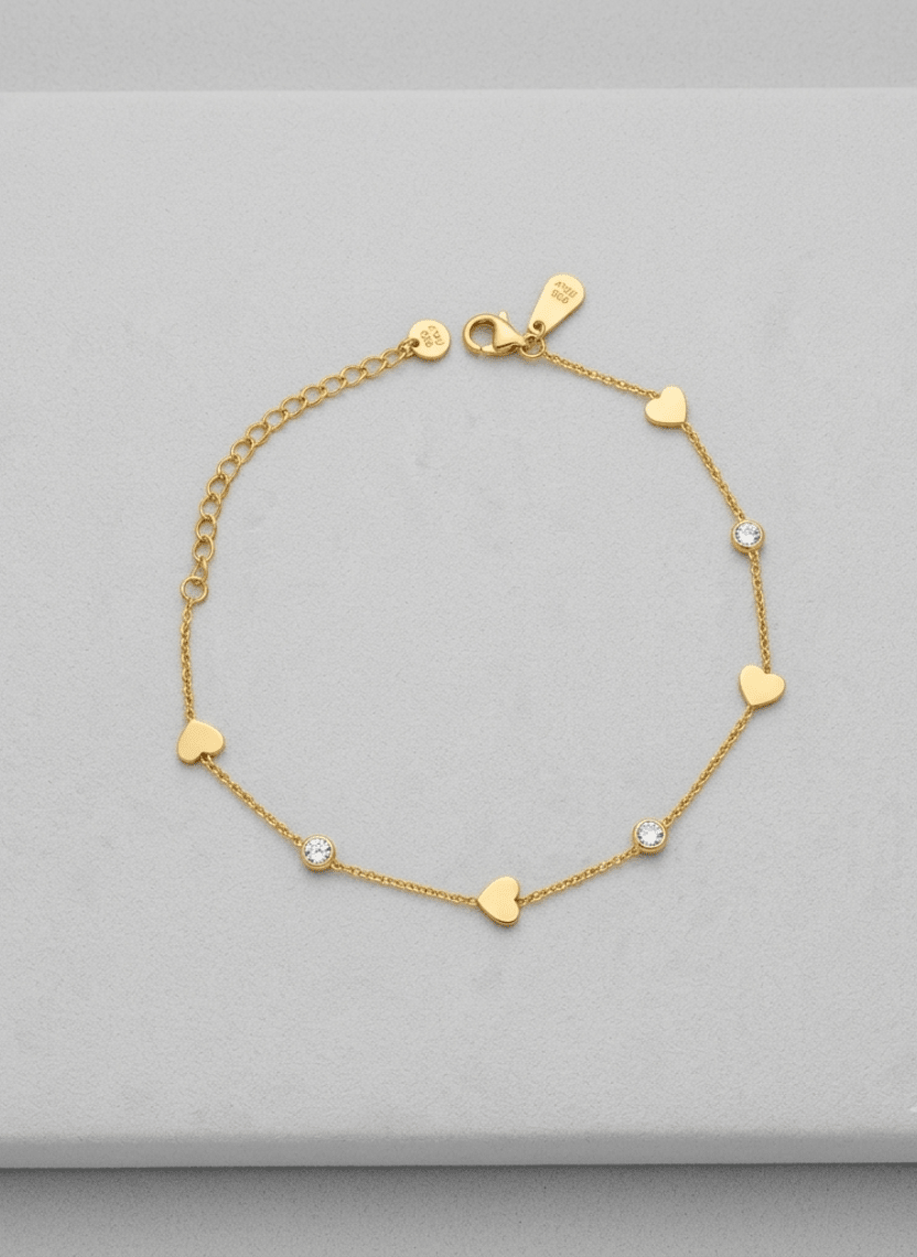 Golden Heart Crystal Anklet - 6NAK-ANK-002 - Luxeria