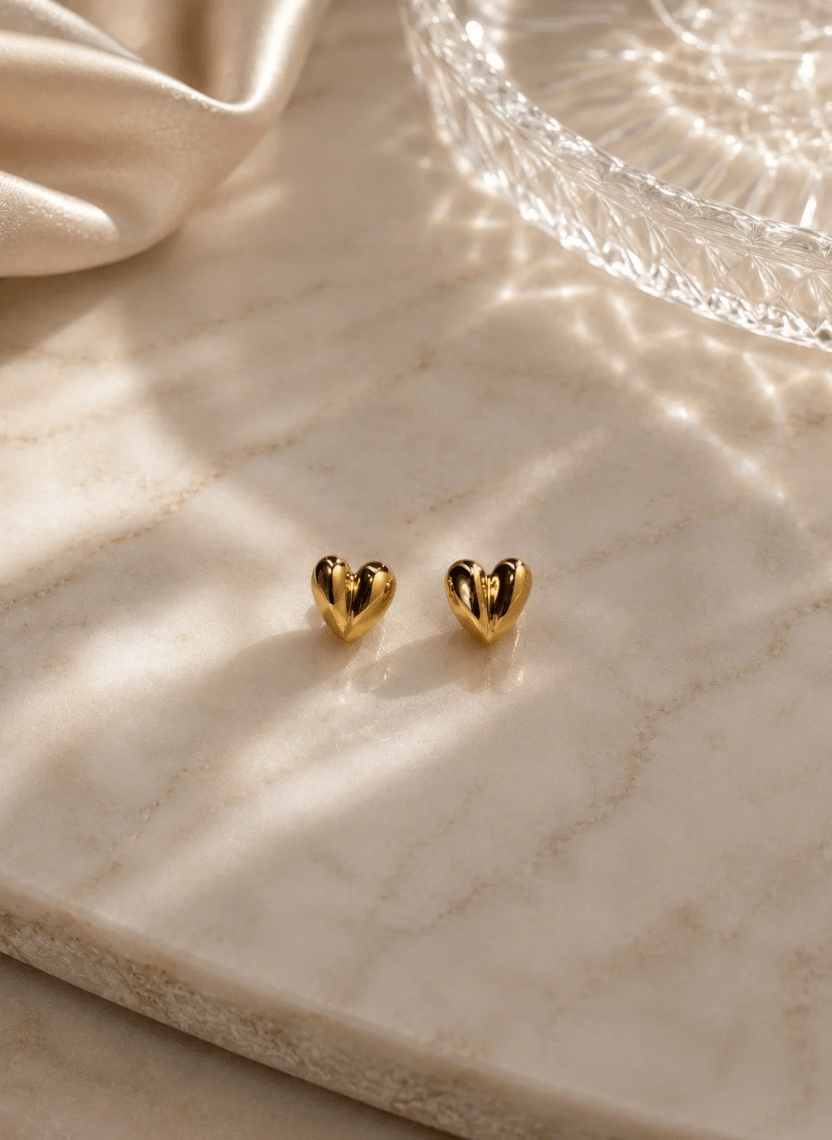 Golden Heart Stud Earrings - LUXEAR-AA9-5 - Luxeria