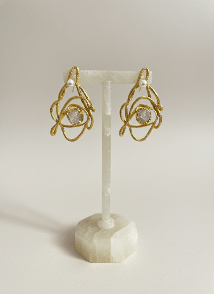Golden Helix Brass Statement Drop Earrings - WEB-E-007 - Luxeria
