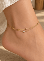 Golden Layered Crystal Anklet - 6NAK-ANK-003-B - Luxeria