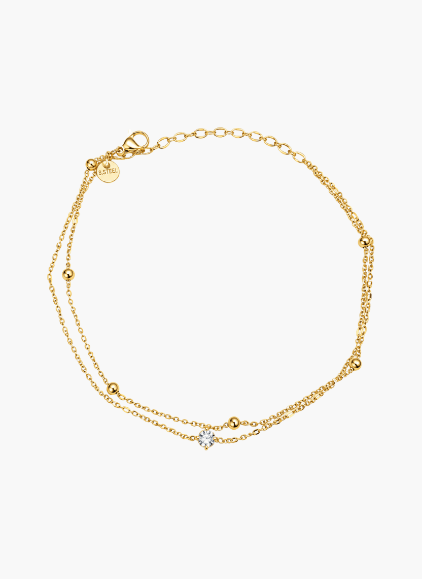 Golden Layered Crystal Anklet - 6NAK-ANK-003-B - Luxeria