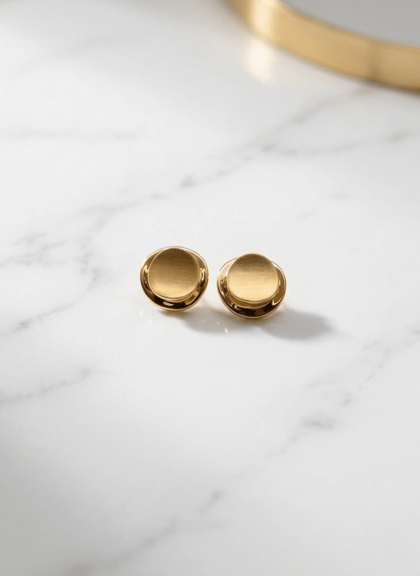 Golden Matte Stud Earring - LUXEAR-AA18 - Luxeria