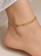 Golden Multi-Color Beaded Anklet - 6NAK-ANK-003-A - Luxeria