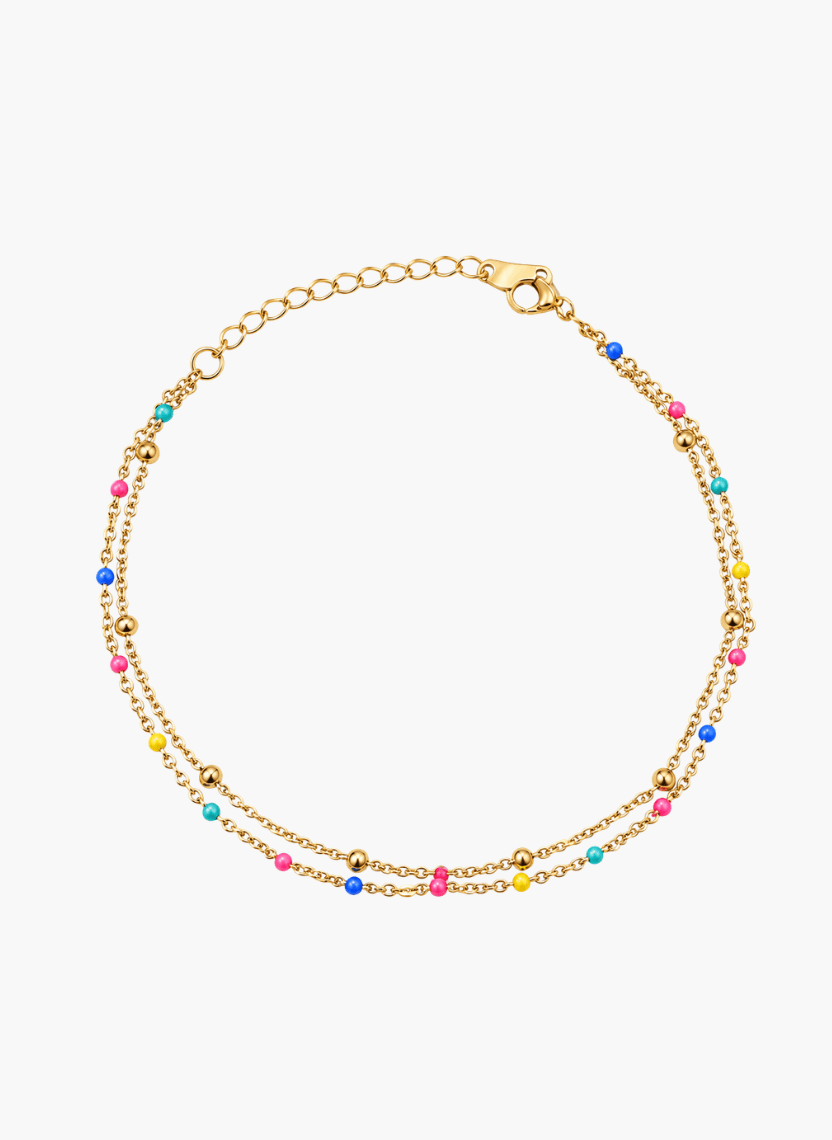 Golden Multi-Color Beaded Anklet - 6NAK-ANK-003-A - Luxeria