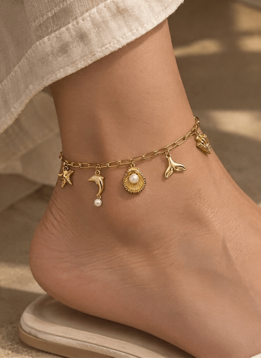 Golden Ocean Charm Anklet - NAK-ANK-006 - Luxeria
