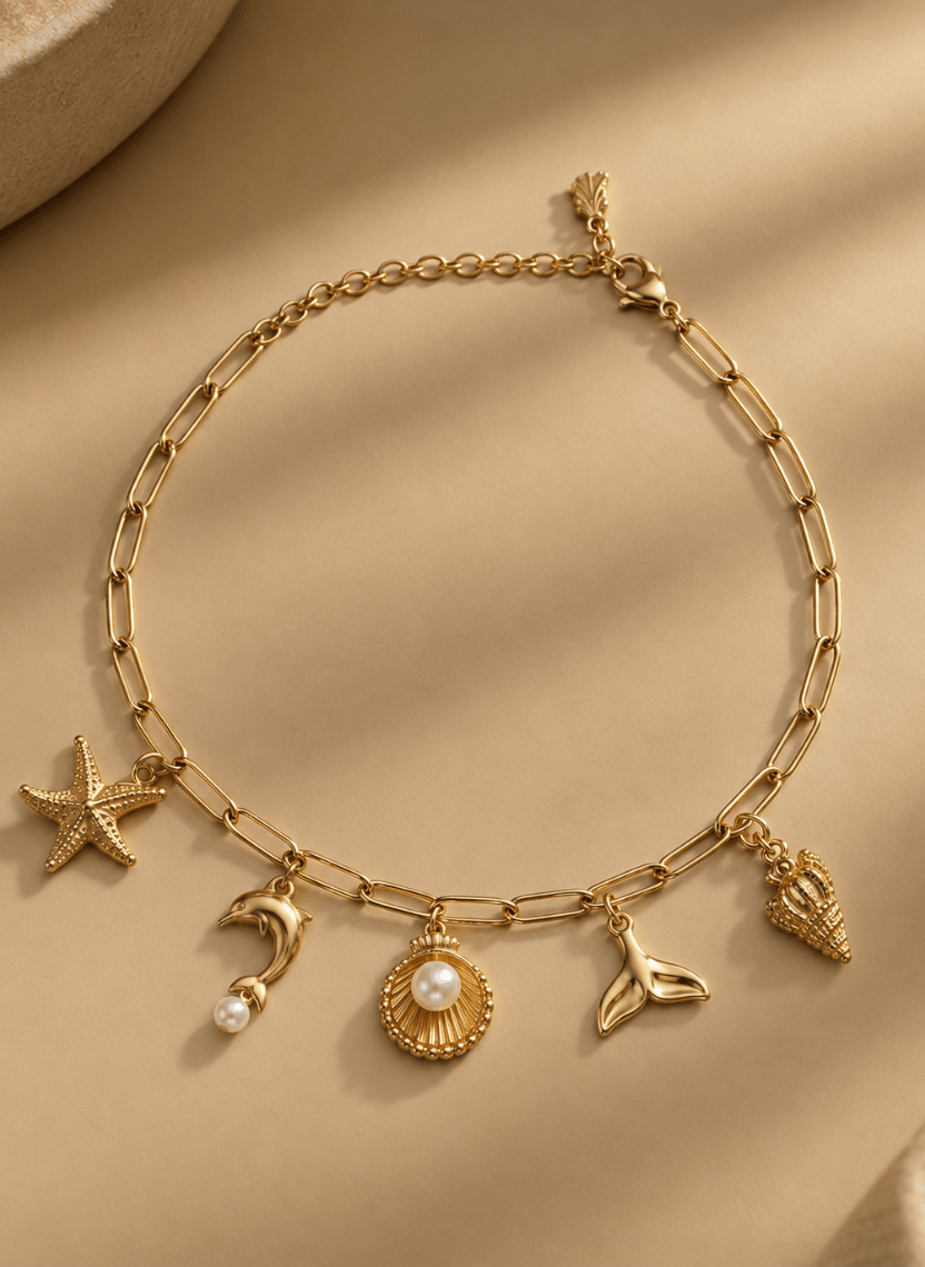 Golden Ocean Charm Anklet - NAK-ANK-006 - Luxeria