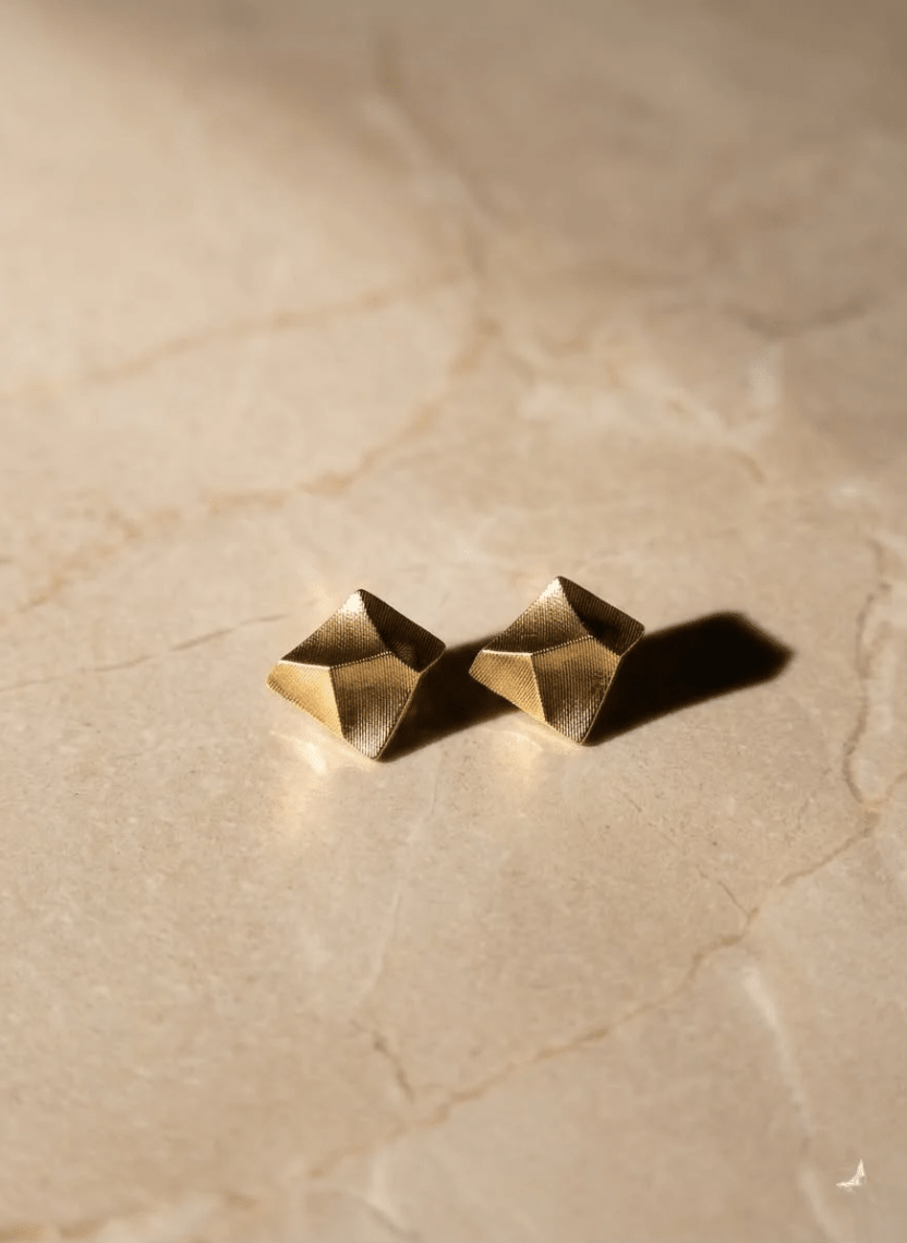Golden Pyramid Stud Earrings - NAK-EAR-008 - Luxeria
