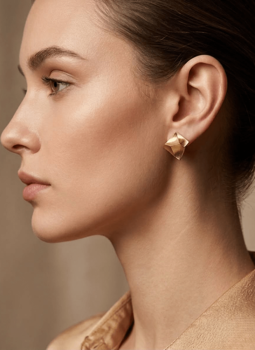 Golden Pyramid Stud Earrings - NAK-EAR-008 - Luxeria