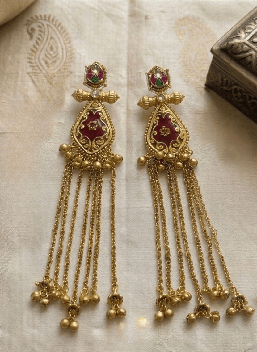 Golden Red Kashmiri Earring - HOT-EAR-021 - Luxeria
