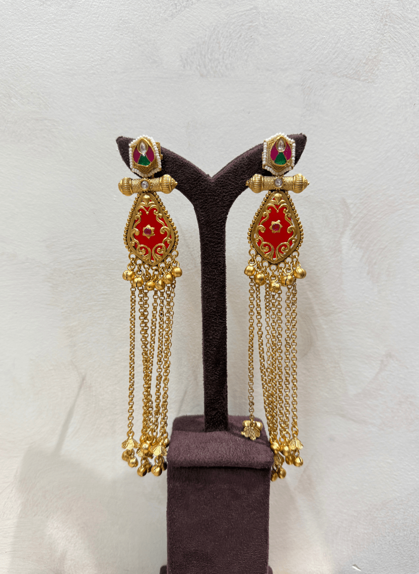 Golden Red Kashmiri Earring - HOT-EAR-021 - Luxeria