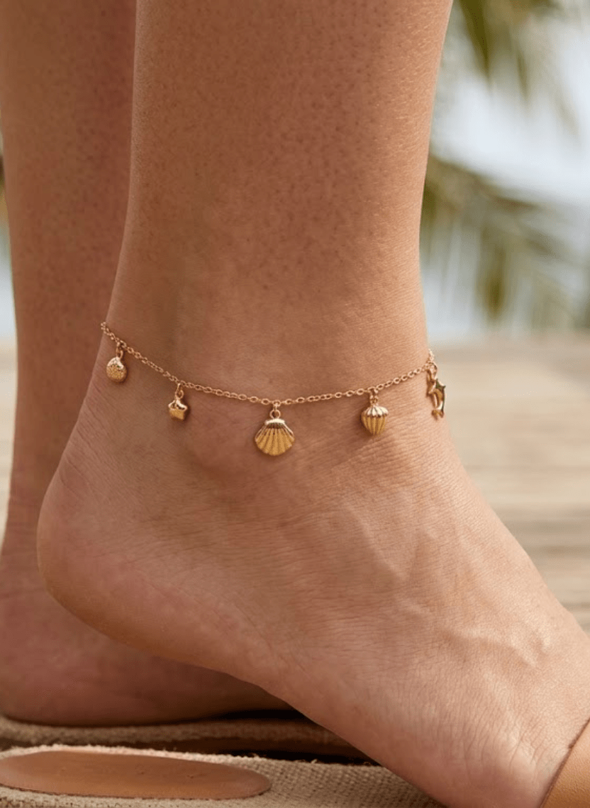 Golden Seashell Charm Anklet - NAK-ANK-002-C - Luxeria