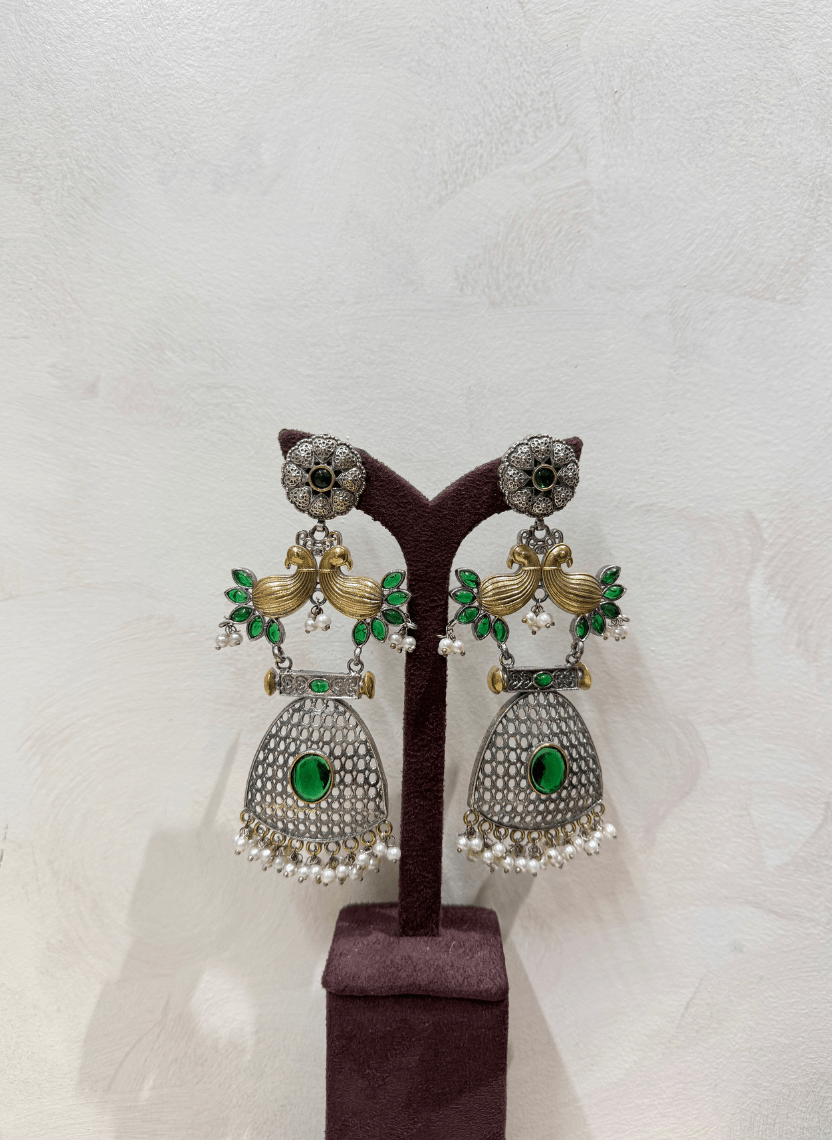 Green Grace German Silver Earrings - NAK-EAR-023 - Luxeria