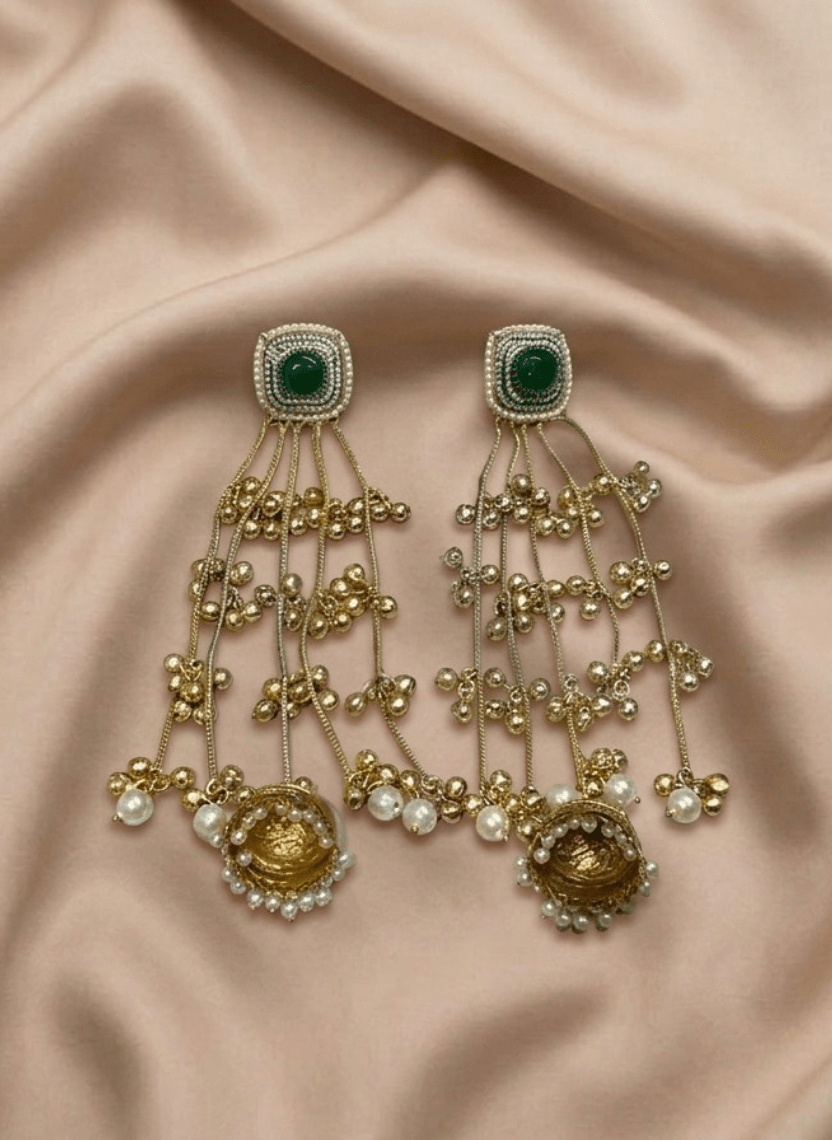 Green Stone Kashmiri Earring - HOT-EAR-010 - Luxeria