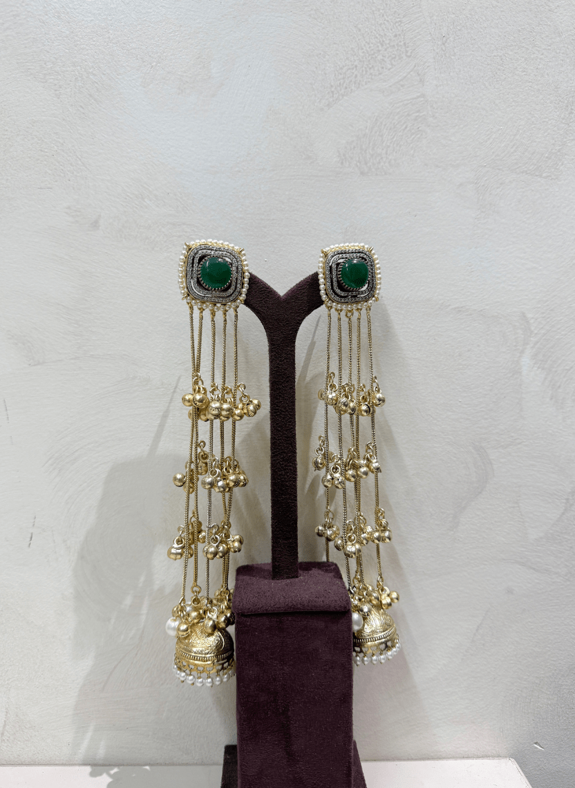 Green Stone Kashmiri Earring - HOT-EAR-010 - Luxeria