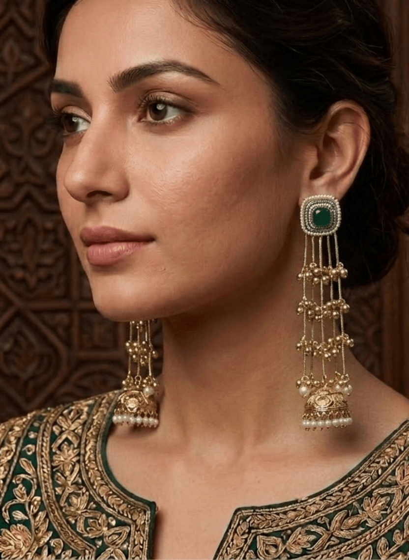 Green Stone Kashmiri Earring - HOT-EAR-010 - Luxeria