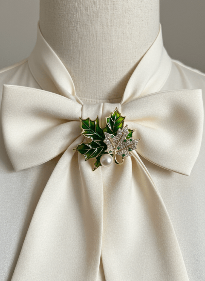 Harvest Pearl Leaves Enamel Brooch Pin - WEB-B-011 - Luxeria