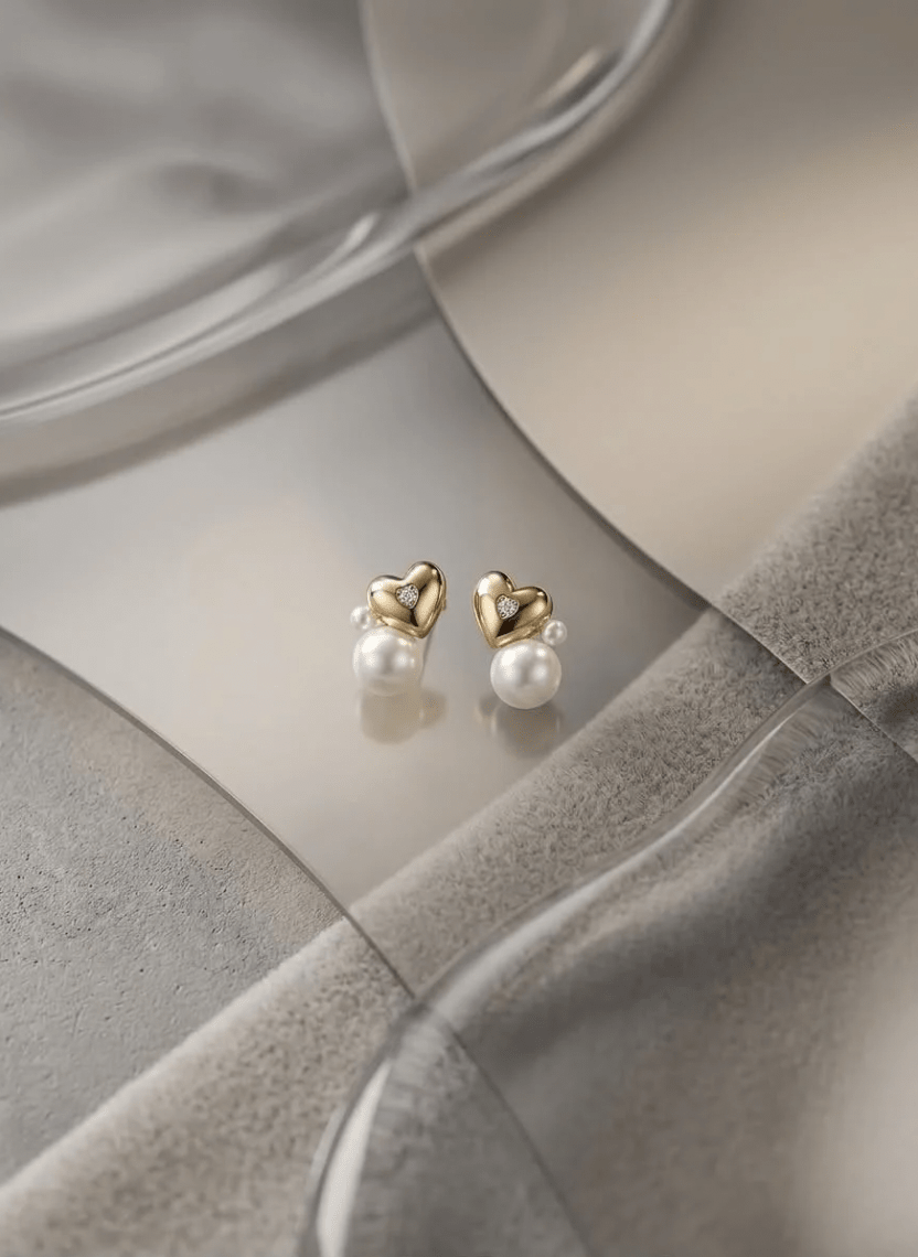 Heart Pearl Stud Earrings - NAK-EAR-002 - Luxeria