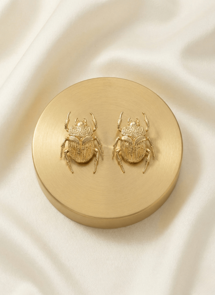 Khepris Brass Scarab Stud Earrings - WEB-E-002 - Luxeria