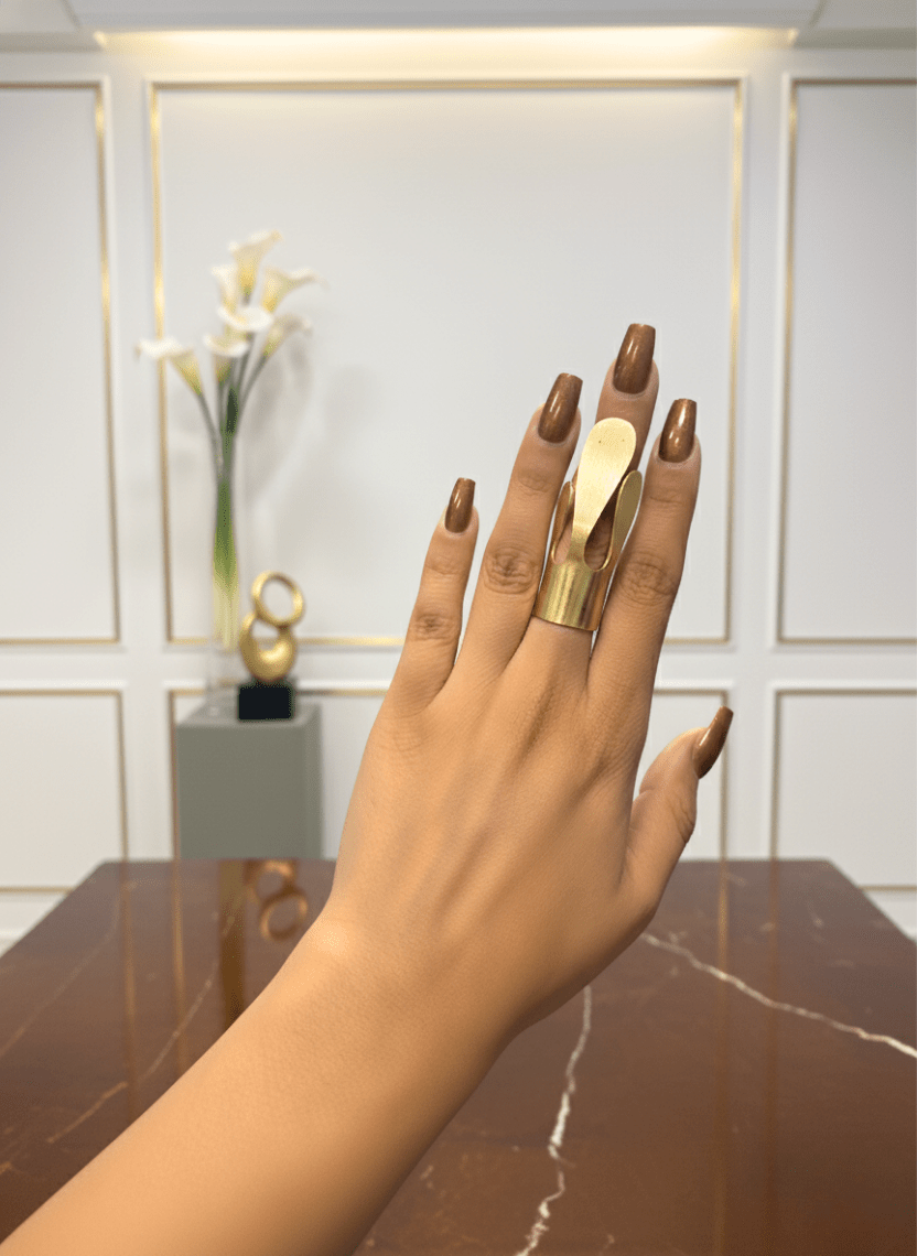 Kinetic Wave Brass Full Finger Statement Ring - WEB-R-3 - Luxeria