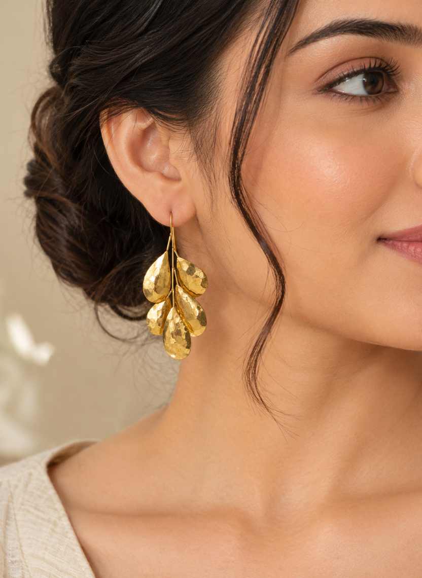 Golden Leaf Drop Earrings
