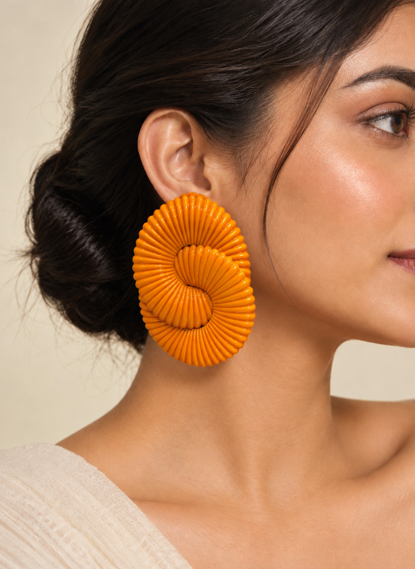 Orange Spiral Statement Earrings