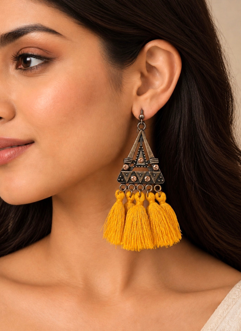 Yellow Tassel Drop Earrings