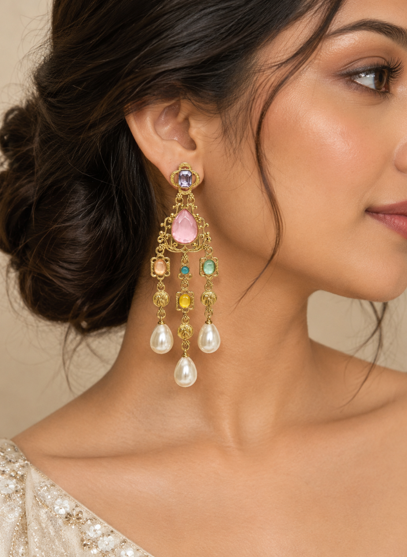 Royal Pearl Chandelier Earrings