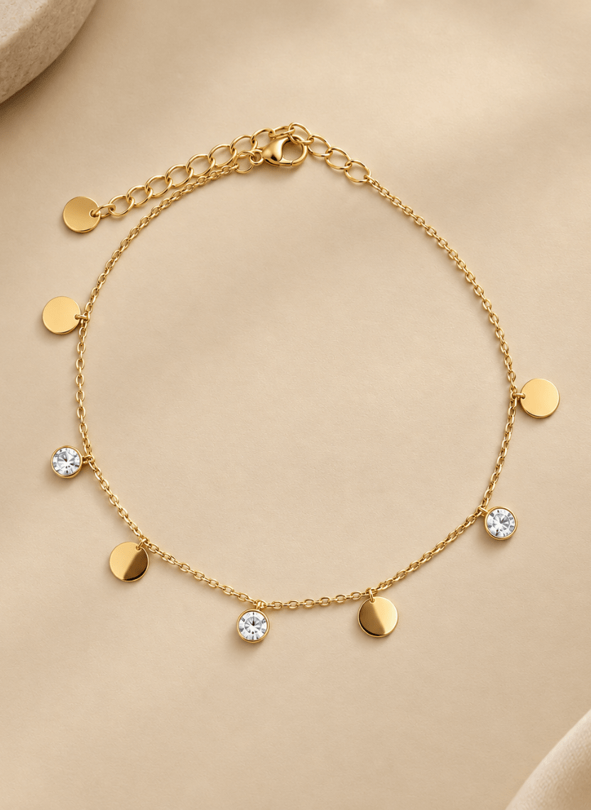 Luminous Golden Disc and Crystal Anklet. -  - Luxeria