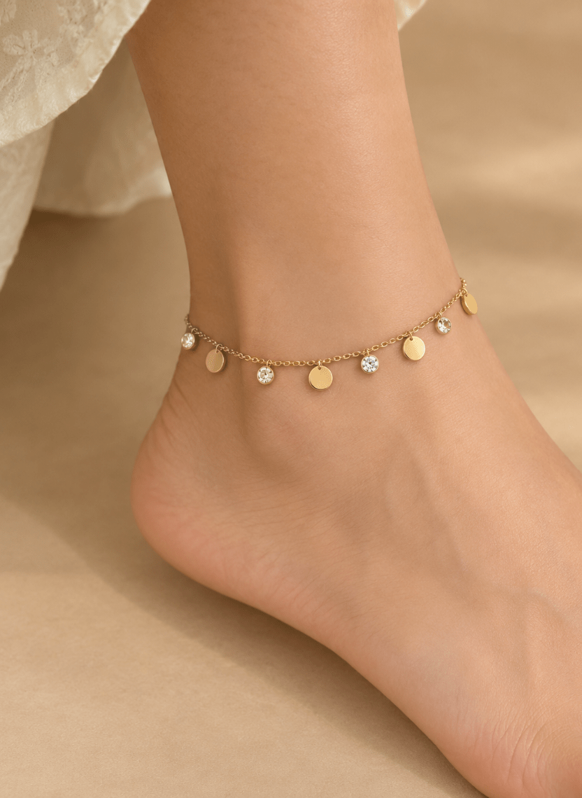 Luminous Golden Disc and Crystal Anklet. -  - Luxeria