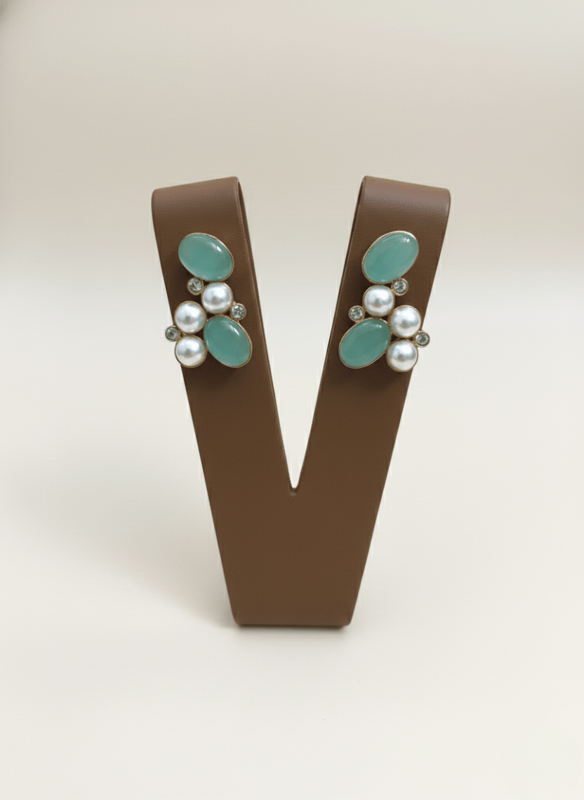 Mint Water Cluster Brass Pearl Earrings - WEB-E-010 - Luxeria