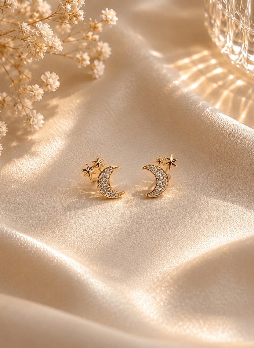 Moon Star Stud Earrings - LUXEAR-AA8-2 - Luxeria