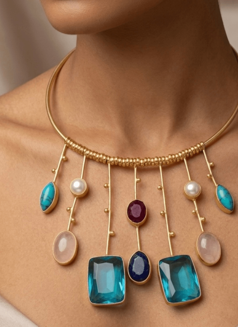 Multicolor Gemstone Collar Necklace - 6PAR-CHA-013 - Luxeria