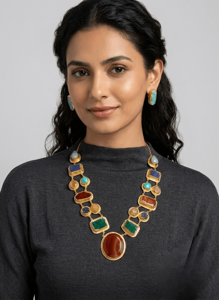 Multicolor Gemstone Gold set - 6PAR-CHA-008 - Luxeria