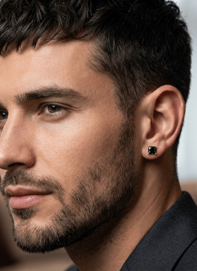Obsidian Dot Earring Men’s Earring - HOT-EAR-001-2 - Luxeria