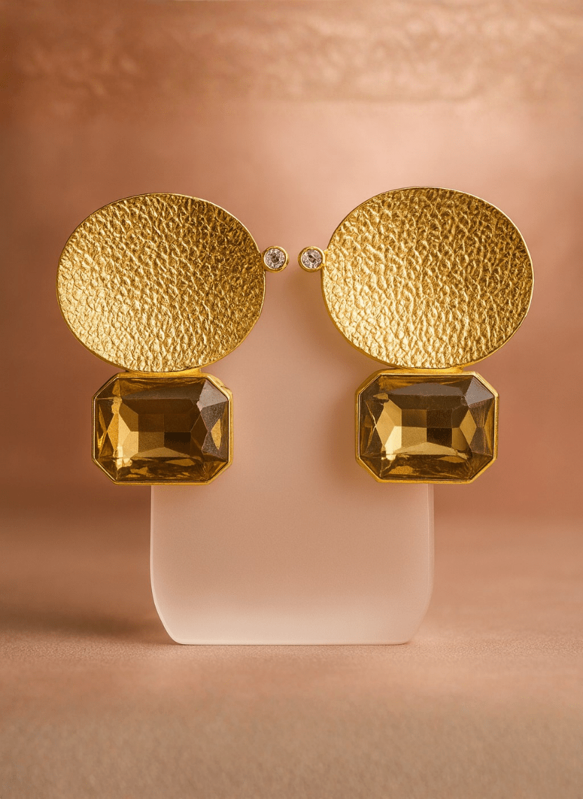 Orbital Rectangle Brass Statement Earrings - WEB-E-004 - Luxeria