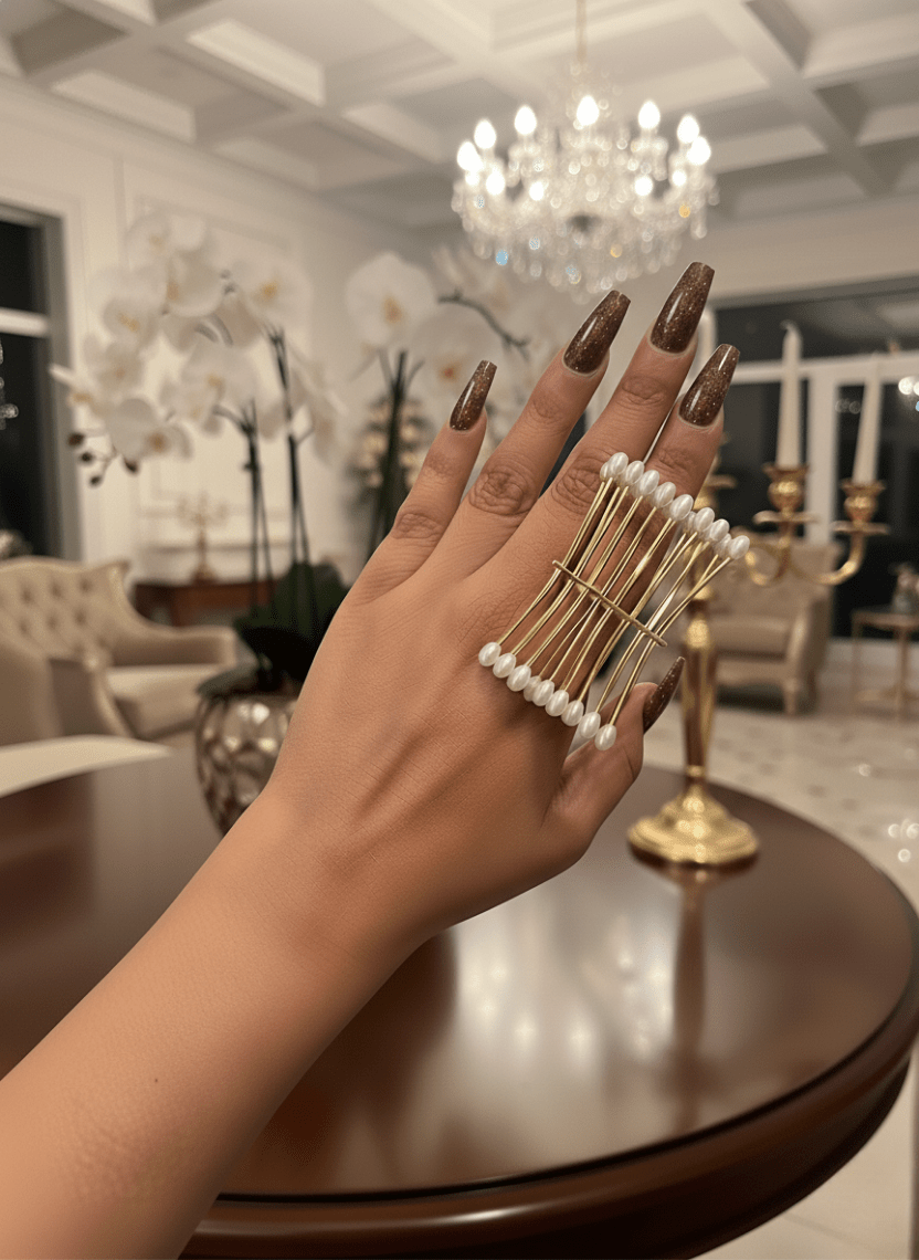 Pearl Cage Brass Statement Ring - WEB-R-2 - Luxeria