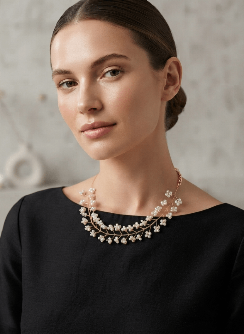 Pearl Floral Wire Necklace - EEM-CHA-001-A - Luxeria