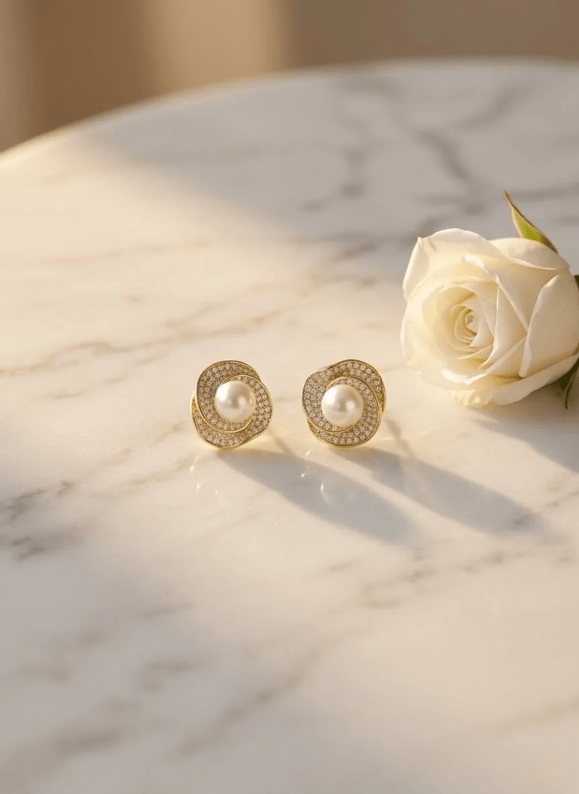 Pearl Wave Stud Earrings - NAK-EAR-014 - Luxeria
