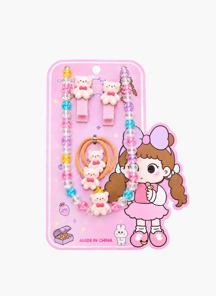 Pink Bear Multicolor Beaded Kids Jewellery Set - HOT-KID-001-E - Luxeria