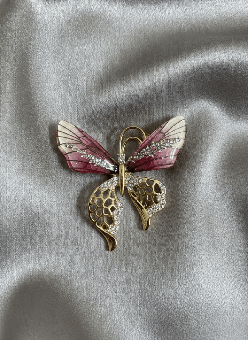 Pink Butterfly Brooch Pin with Sculpted Wing - WEB-B-006 - Luxeria