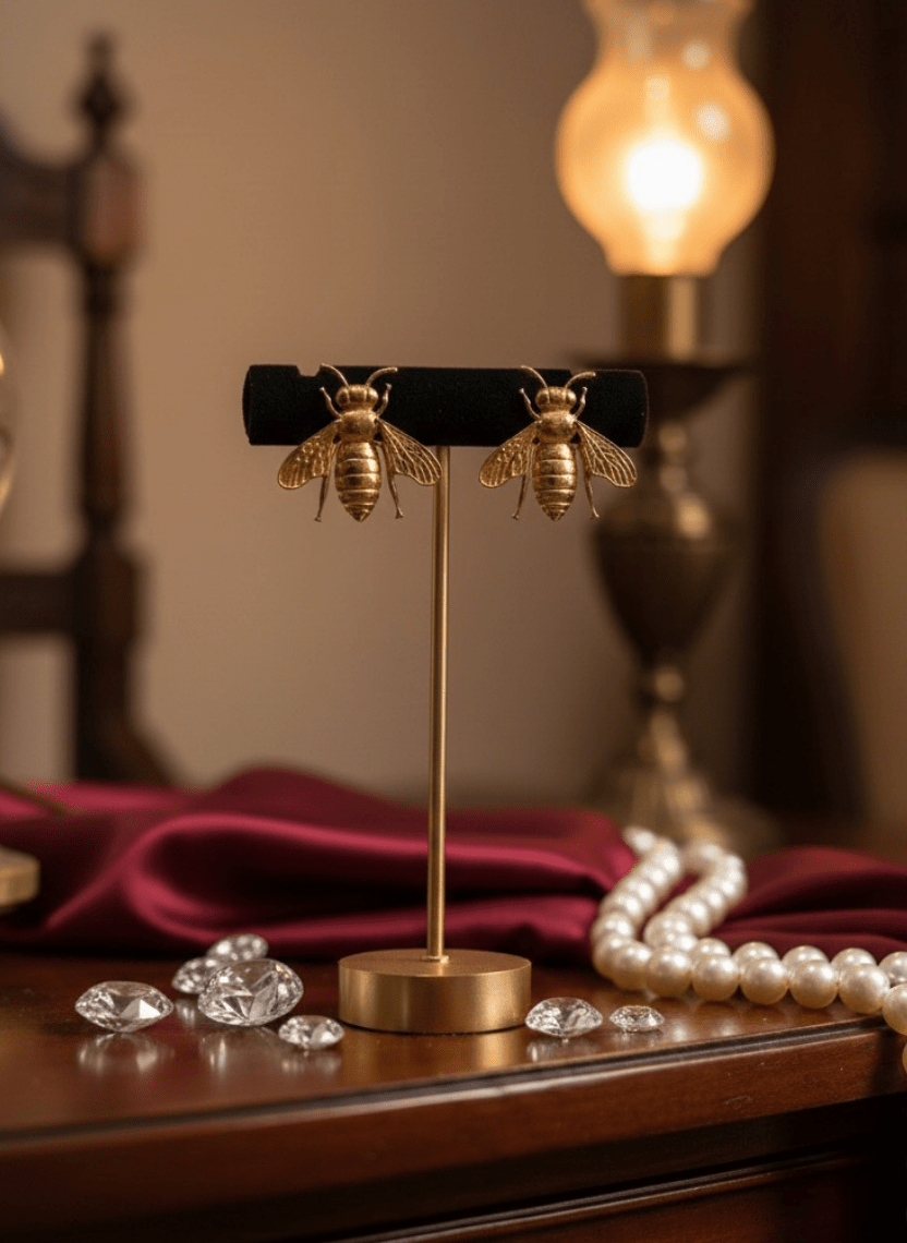 Queen Bee Brass Stud Earrings - WEB-ER-7 - Luxeria