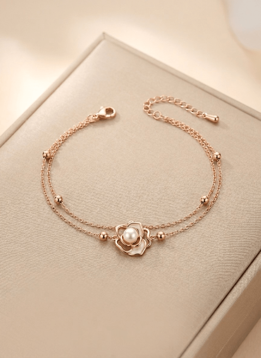 Rose Gold Flower Pearl Bracelet -  - Luxeria