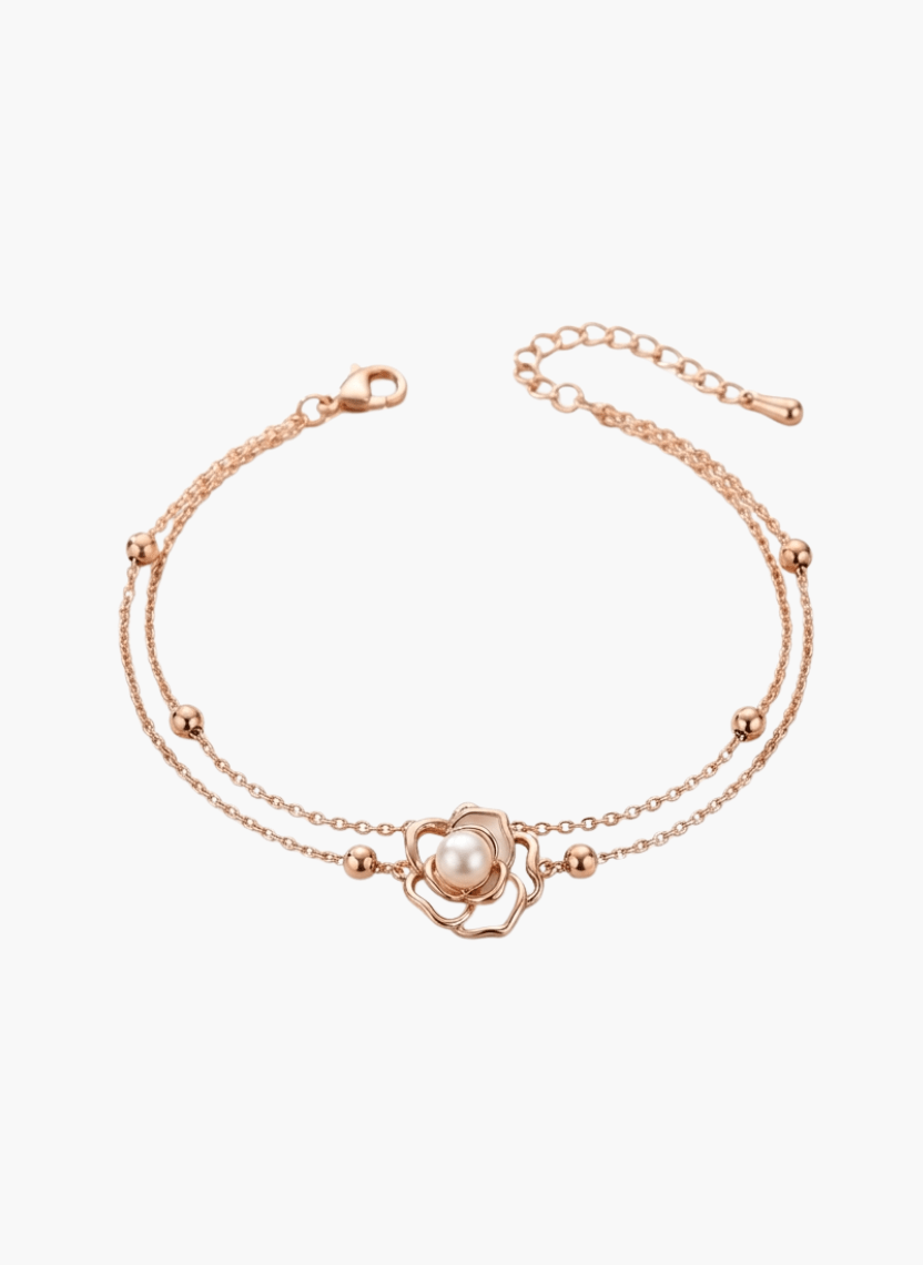 Rose Gold Flower Pearl Bracelet -  - Luxeria