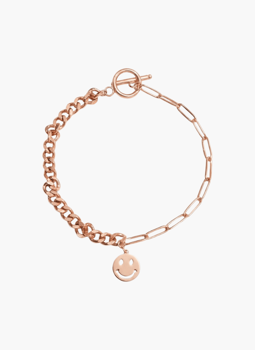 Rose Gold Smiley Charm Anklet - LABHBLT-C3-5 - Luxeria
