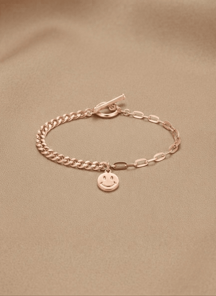 Rose Gold Smiley Charm Anklet - LABHBLT-C3-5 - Luxeria