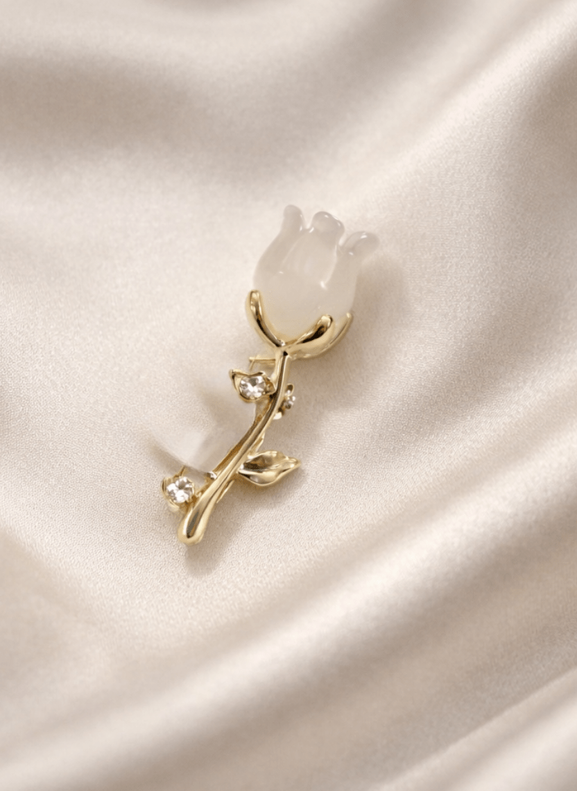 Rose Pearlized Stem Brooch Pin - WEB-B-003 - Luxeria