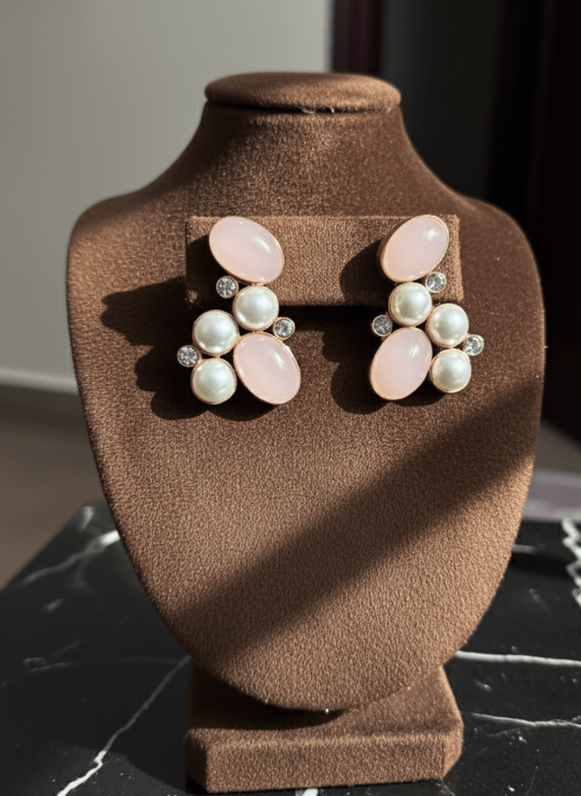 Rosewater Cluster Brass Statement Earrings - WEB-E-010 - Luxeria