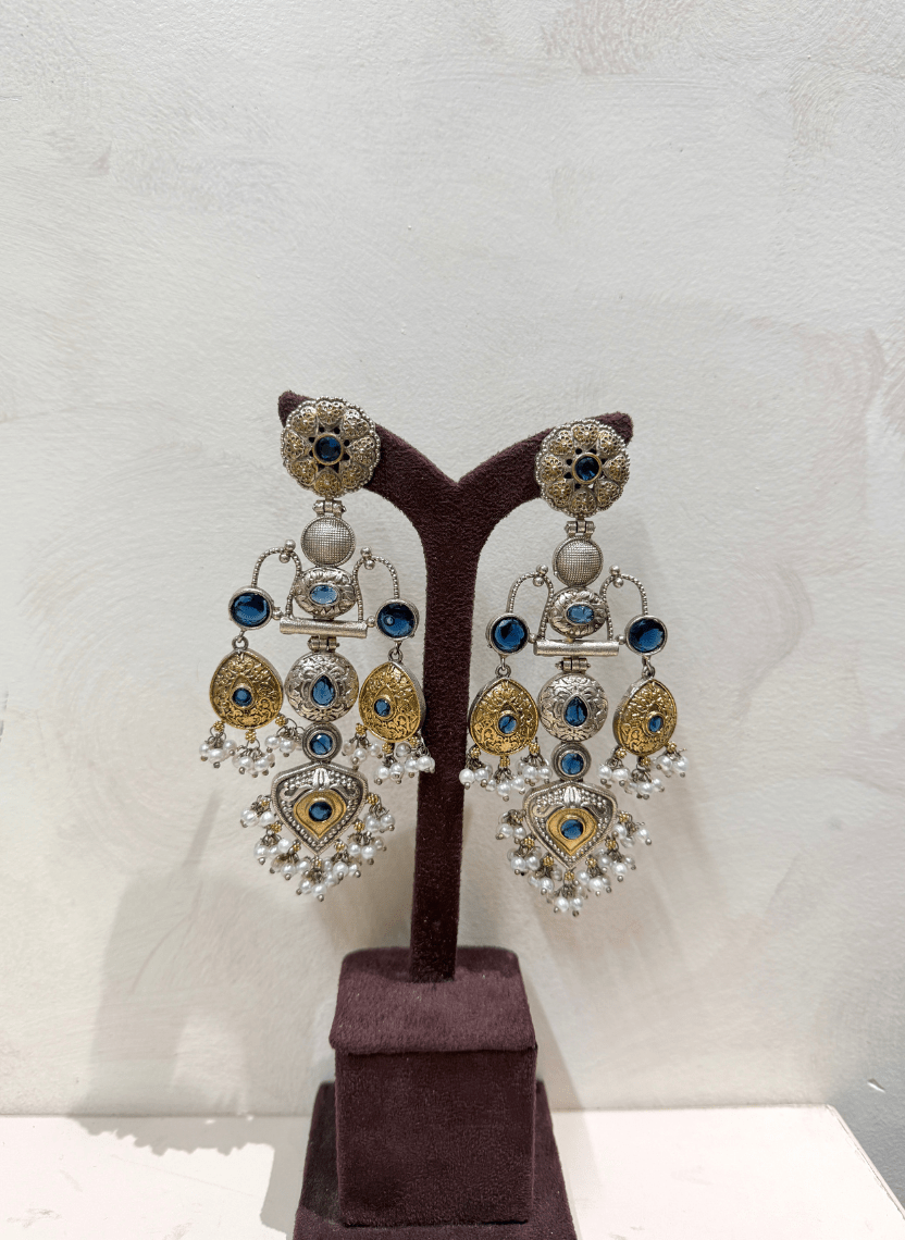 Royal Blue German Silver Earring - NAK-EAR-024 - Luxeria