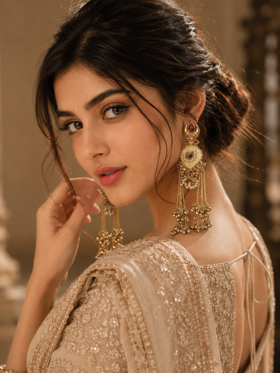Royal Pearl Tassels Kashmiri Earrings - HOT-EAR-022 - Luxeria